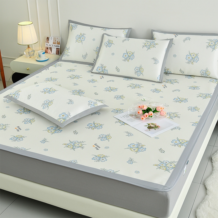 91家纺网 家纺一手货源 找家纺 简一 2025新款A类碳光印花数码冰丝凉席系列-床笠款 觅境花园