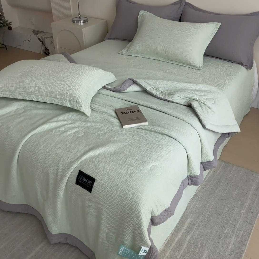 91家纺网 家纺一手货源 找家纺 宝士康家纺 2025新款10A抗菌泡泡棉大豆夏被 被子被芯 绿色