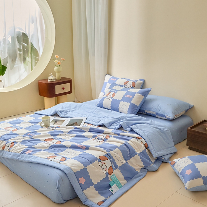 91家纺网 家纺一手货源 找家纺 宝士康家纺 2025新款10A抗菌全棉夏被 被子被芯 嗨皮狗