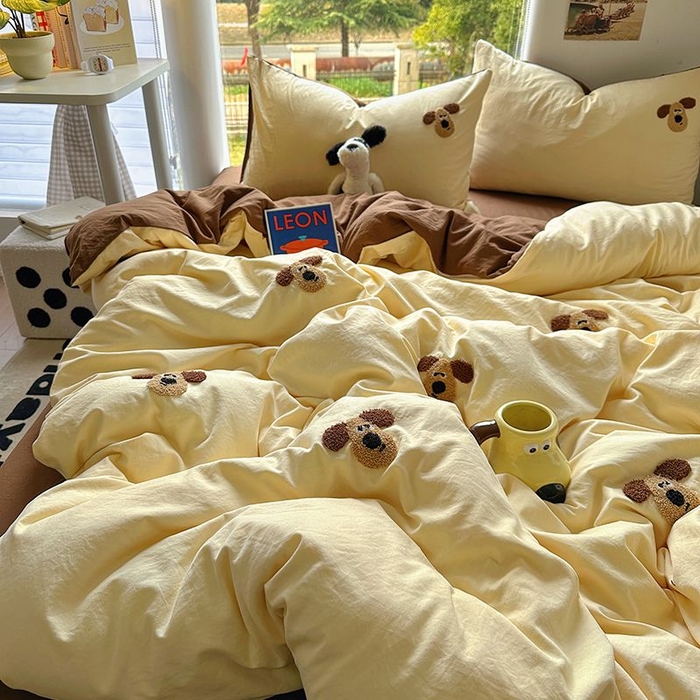 91家纺网 家纺一手货源 找家纺 耀达家居 2025新款A类水洗棉毛巾绣四件套 掌门狗-奶酪