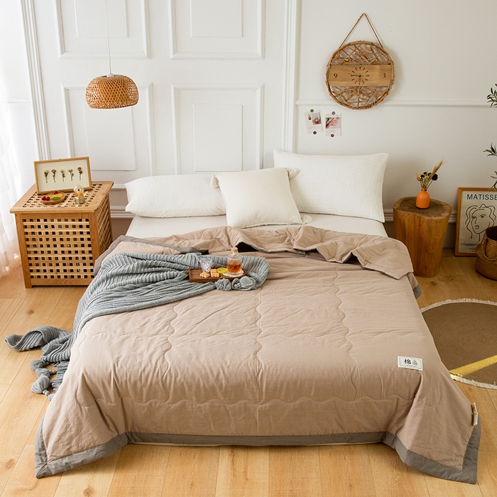 91家纺网 家纺一手货源 找家纺  天瑜 2024全棉夏被棉花芯纯色水洗棉夏凉被可水洗空调被 卡其