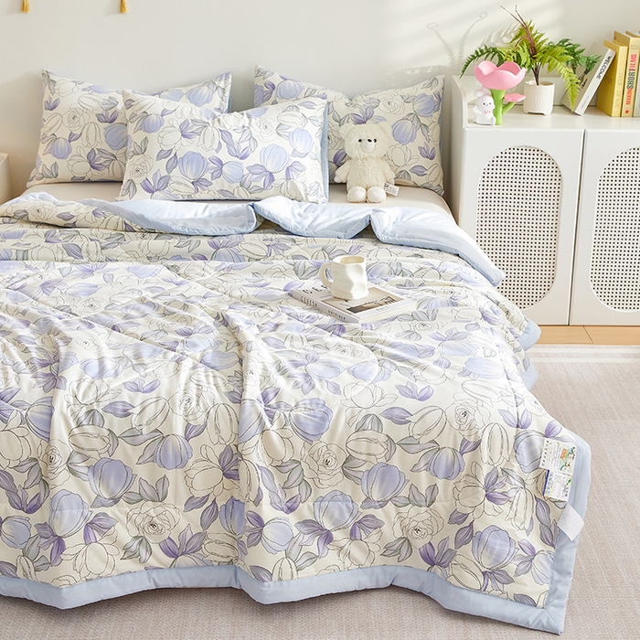 91家纺网 家纺一手货源 找家纺 海洋家纺 2025款水洗棉纯棉花夏凉被全棉花印花夏被空调被薄被子 淑清雅