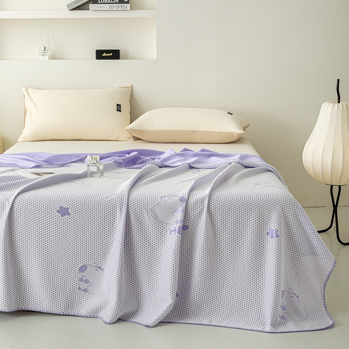 91家纺网 家纺一手货源 找家纺 梦尚舒 2025新款直播热款凉感针织提花盖毯子夏被贝壳边空调被 卡皮巴拉-紫