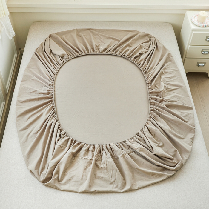 91家纺网 家纺一手货源 找家纺 2025新款全棉A类简约素色水洗棉纯棉单床笠 卡其