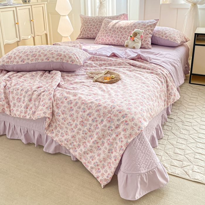 91家纺网 家纺一手货源 找家纺 2025新款针织双层纱夏被床盖四件套单夏被单床盖单品 春天里