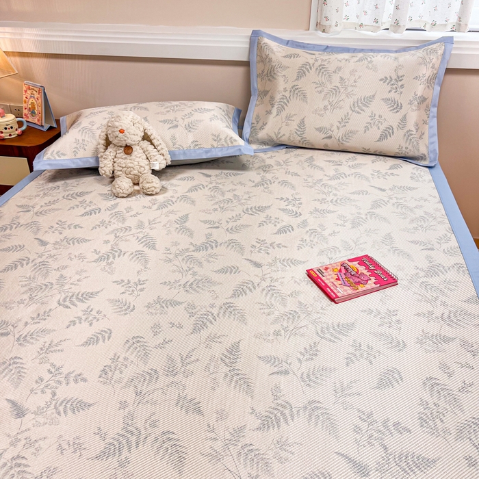 91家纺网 家纺一手货源 找家纺 慕尚家纺 2025新款数码印花床席床笠款冰藤席 床席款-土豆叶