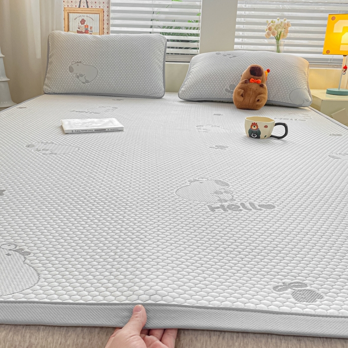 91家纺网 家纺一手货源 找家纺 春寻家纺 2025新款冰豆豆冰丝凉席-卡皮巴拉系列 床单款-卡皮巴拉-灰