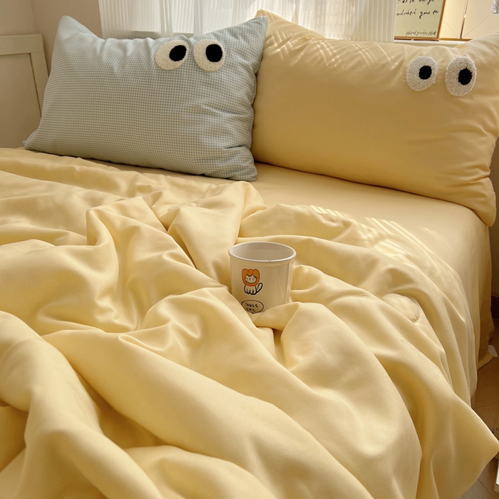 91家纺网 家纺一手货源 找家纺 慕尚家纺 2025新款大眼萌仔夏被 大眼萌 黄蓝格