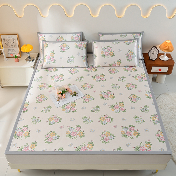 91家纺网 家纺一手货源 找家纺 简一 2025新款A类碳光印花数码冰丝凉席系列-床单款 满园春色