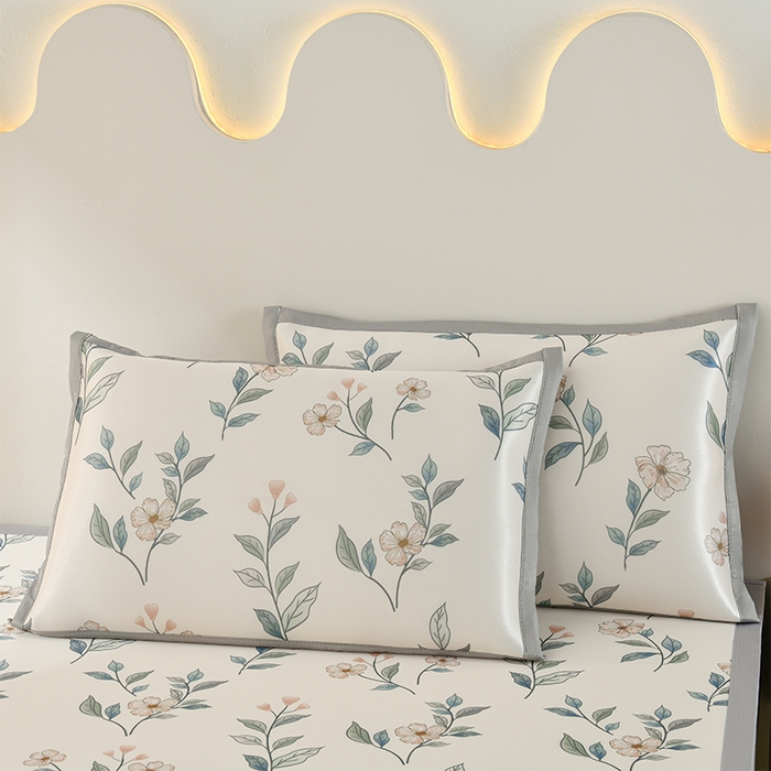 91家纺网 家纺一手货源 找家纺 简一 2025新款A类碳光印花数码冰丝凉席系列-床单款 浅花枝香