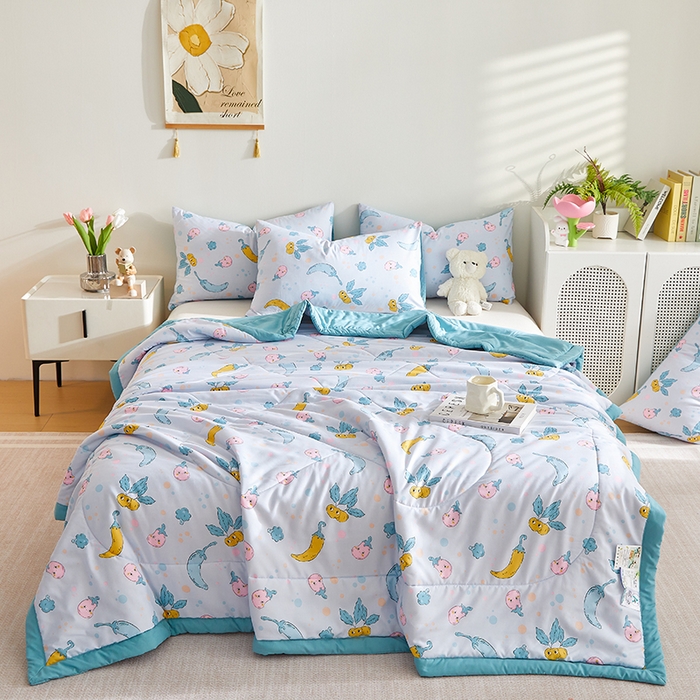 91家纺网 家纺一手货源 找家纺 海洋家纺 2025款水洗棉纯棉花夏凉被全棉花印花夏被空调被薄被子 蓝精灵