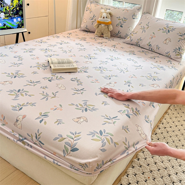 91家纺网 家纺一手货源 找家纺 宝士康家纺 2025新款10A抗菌全棉印花床笠 兔兔乐园