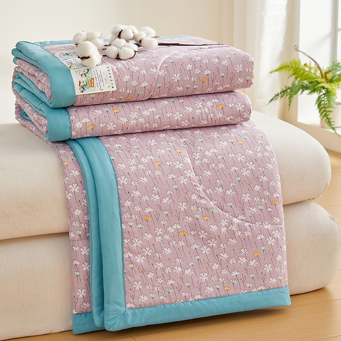 91家纺网 家纺一手货源 找家纺 海洋家纺 2025款水洗棉纯棉花夏凉被全棉花印花夏被空调被薄被子 漫生活紫