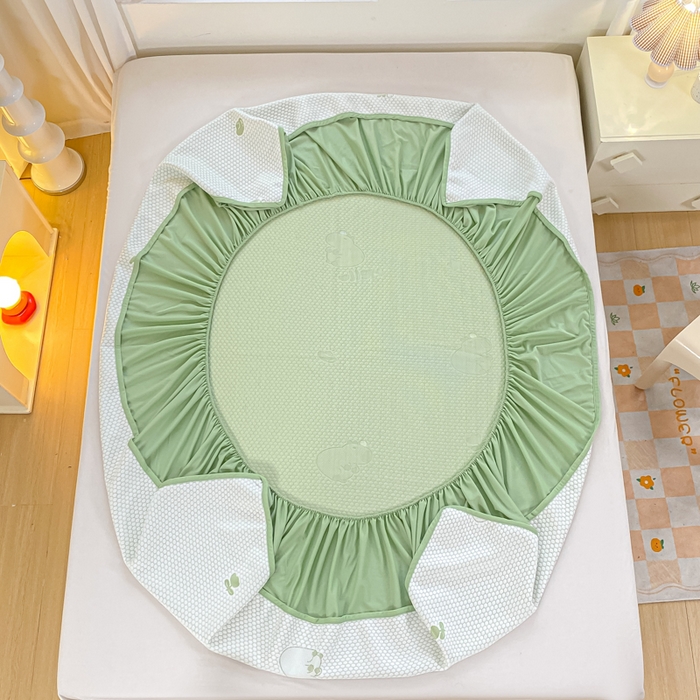 91家纺网 家纺一手货源 找家纺 春寻家纺 2025新款冰豆豆冰丝凉席-卡皮巴拉系列 床笠款-卡皮巴拉-绿