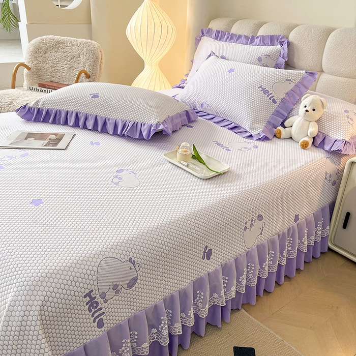 91家纺网 家纺一手货源 找家纺 2025新款A类冰豆豆提花凉席床盖 床盖款-卡皮巴拉-薰衣草紫