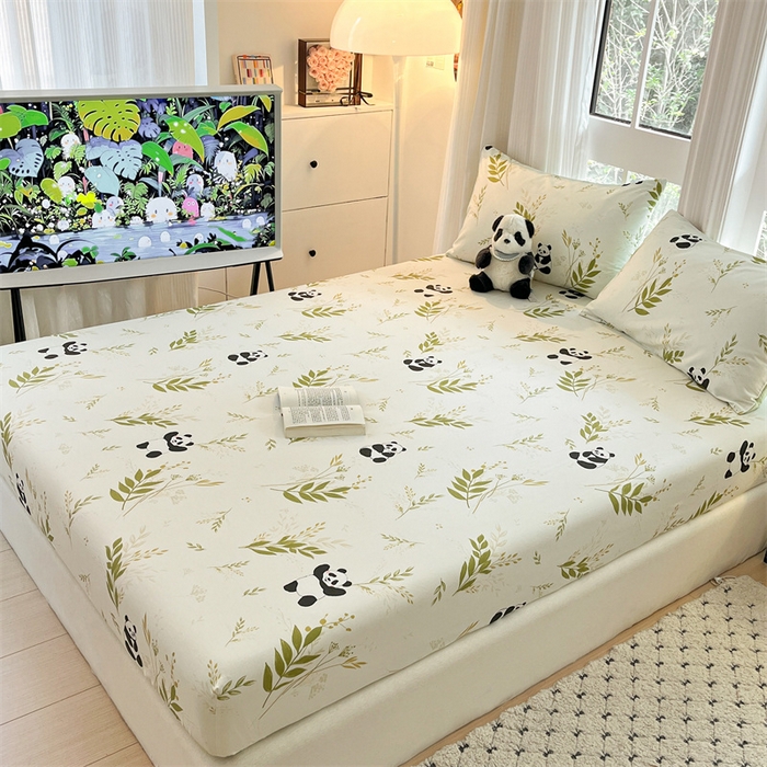 91家纺网 家纺一手货源 找家纺 宝士康家纺 2025新款10A抗菌全棉印花床笠 欢乐熊猫