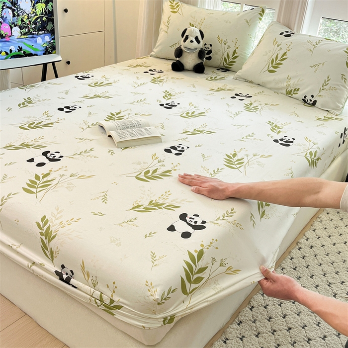 91家纺网 家纺一手货源 找家纺 宝士康家纺 2025新款10A抗菌全棉印花床笠 欢乐熊猫