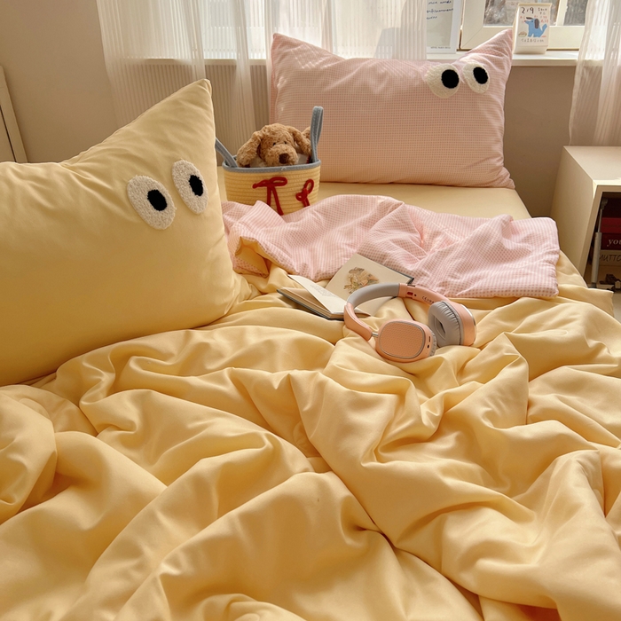 91家纺网 家纺一手货源 找家纺 慕尚家纺 2025新款大眼萌仔夏被 大眼萌 黄粉格