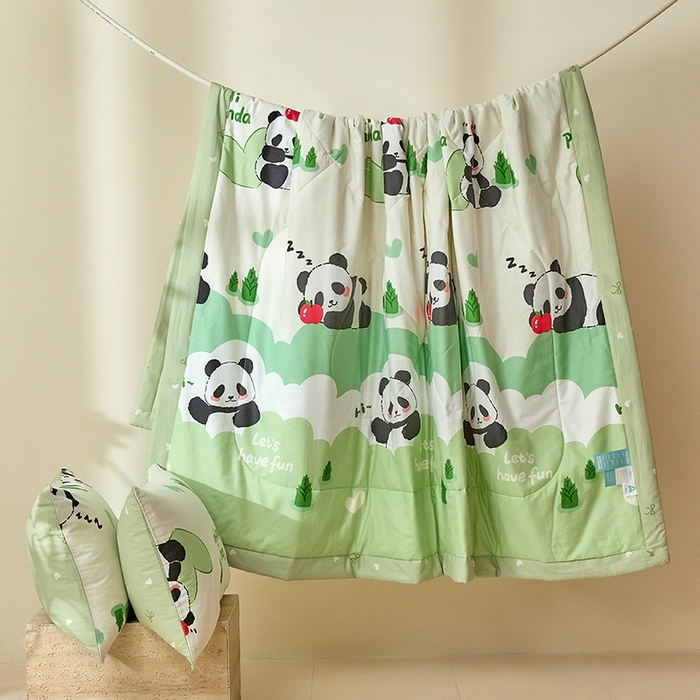 91家纺网 家纺一手货源 找家纺 宝士康家纺 2025新款10A抗菌全棉夏被 被子被芯 森林熊猫