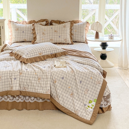 91家纺网 家纺一手货源 找家纺 2025新款直播热款A类针织棉双层纱床盖款夏被四件套 童话故事