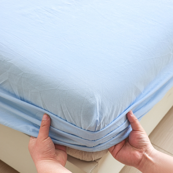 91家纺网 家纺一手货源 找家纺 2025新款全棉A类简约素色水洗棉纯棉单床笠 星空蓝