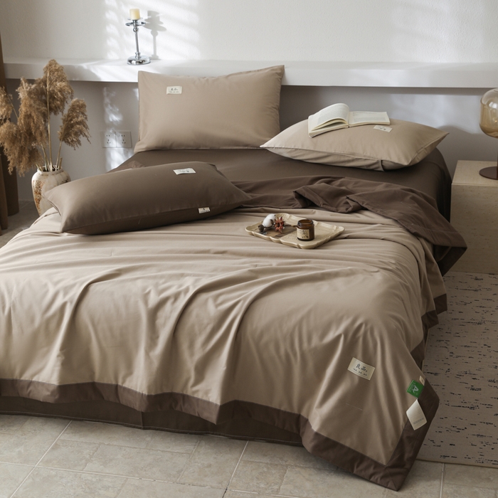 91家纺网 家纺一手货源 找家纺 眠博士 2025新款A类全棉40S纯棉新疆棉大豆夏被夏凉被空调被 包边夏被40支-杏色拼春泥