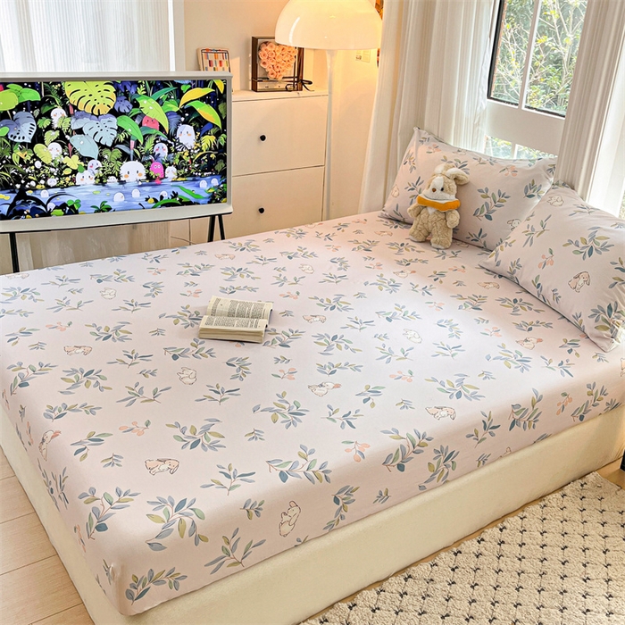 91家纺网 家纺一手货源 找家纺 宝士康家纺 2025新款10A抗菌全棉印花床笠 兔兔乐园