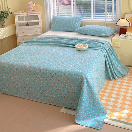 爱彼家纺 2025新款古艺原棉老粗布床单凉席-系列一 蓝玫瑰