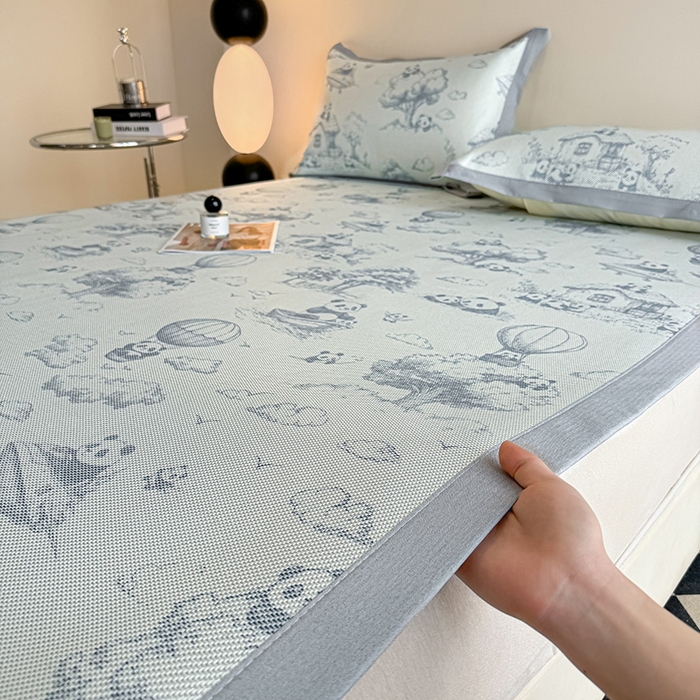 91家纺网 家纺一手货源 找家纺 格真2025新款简约印花冰藤席席子凉席 国宝乐园