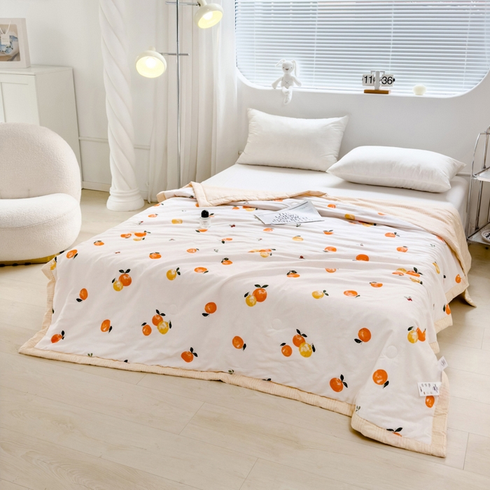 91家纺网 家纺一手货源 找家纺 曲之慕新款13372里外全棉夏被 橘里橘气