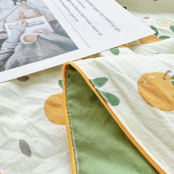 91家纺网 家纺一手货源 找家纺 富艺隆 2025新款A类水洗棉双层纱夏被水洗棉麻空调被直播爆款大豆夏被 小橘子