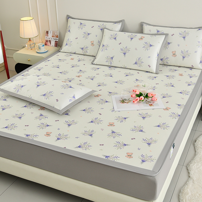 91家纺网 家纺一手货源 找家纺 简一 2025新款A类碳光印花数码冰丝凉席系列-床笠款 普罗旺斯