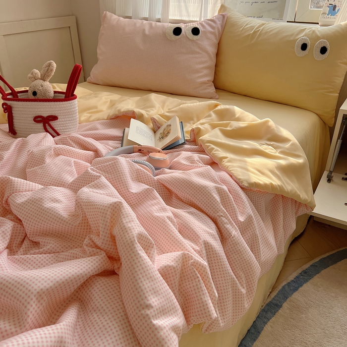 91家纺网 家纺一手货源 找家纺 慕尚家纺 2025新款大眼萌仔夏被 大眼萌 粉格黄