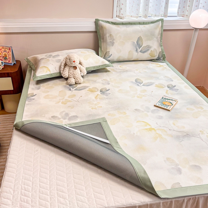 91家纺网 家纺一手货源 找家纺 慕尚家纺 2025新款数码印花床席床笠款冰藤席 床席款-墨染