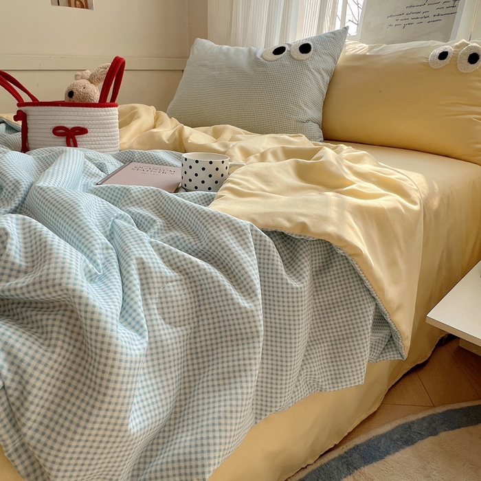 91家纺网 家纺一手货源 找家纺 慕尚家纺 2025新款大眼萌仔夏被 大眼萌 蓝格黄