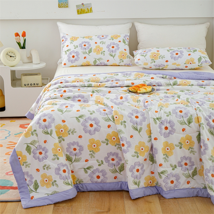 91家纺网 家纺一手货源 找家纺 海洋家纺 2025款水洗棉纯棉花夏凉被全棉花印花夏被空调被薄被子 紫丁香