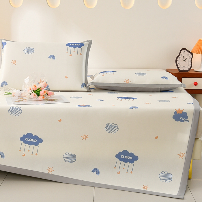 91家纺网 家纺一手货源 找家纺 简一 2025新款A类碳光印花数码冰丝凉席系列-床单款 蓝天白云