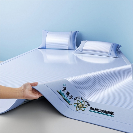 2025新款清凉舒适负离子抗菌冰丝席凉席席子 负离子蓝色