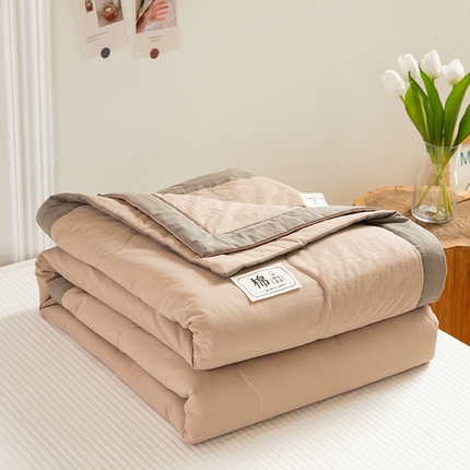 天瑜 2024全棉夏被棉花芯纯色水洗棉夏凉被可水洗空调被 卡其