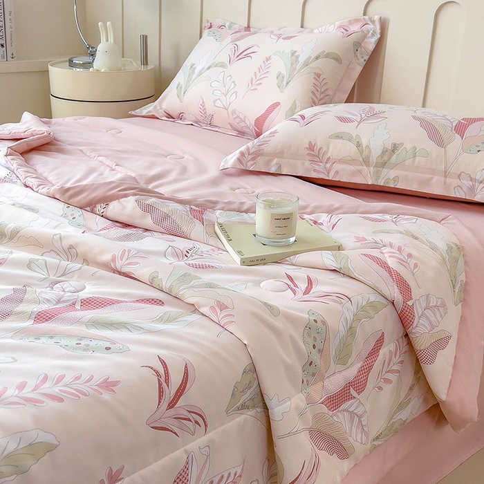 91家纺网 家纺一手货源 找家纺 宝士康家纺 2025新款10A抗菌针织夏被四件套 夜来香