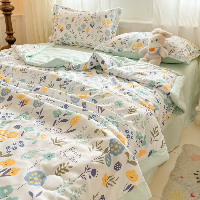 91家纺网 家纺一手货源 找家纺 宝士康家纺 2025新款水洗棉超声波压花夏被 被子被芯 陌上花开