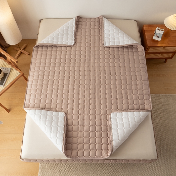 91家纺网 家纺一手货源 找家纺 叠派家纺 2025新款5A抗菌A类夹棉床笠经典款防水款系列 五面夹棉-经典格奶昔驼