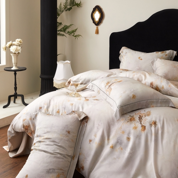 91家纺网 家纺一手货源 找家纺 金奇达家纺 2025新款竹玉清丝四件套-雅韵【标准号全网控价（折后券后）不低于元228元】 浅调暖情-杏色