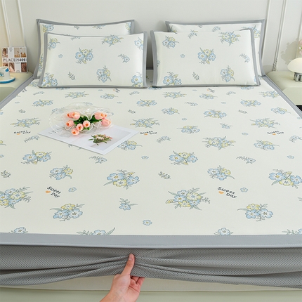 简一 2025新款A类碳光印花数码冰丝凉席系列-床笠款 觅境花园