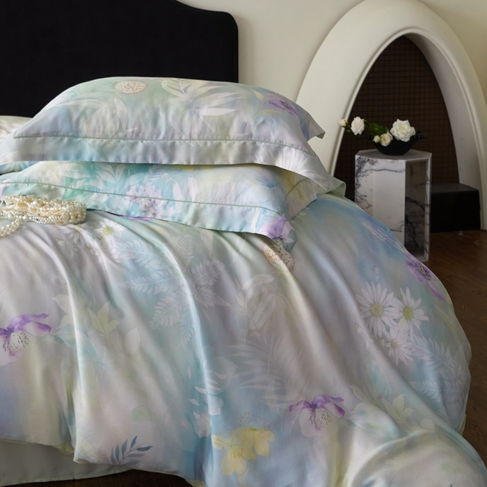 91家纺网 家纺一手货源 找家纺 金奇达家纺 2025新款竹玉清丝四件套-雅韵【标准号全网控价（折后券后）不低于元228元】 空谷-柳绿