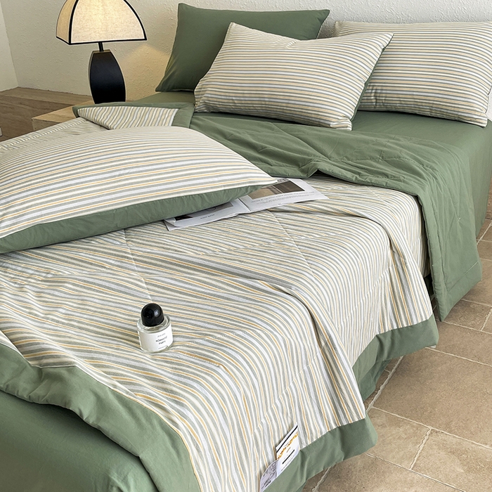 91家纺网 家纺一手货源 找家纺 宝士康家纺 2025新款10A抗菌无印风夏被四件套 小绿条