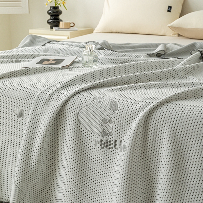 91家纺网 家纺一手货源 找家纺 梦尚舒 2025新款直播热款凉感针织提花盖毯子夏被贝壳边空调被 卡皮巴拉-灰