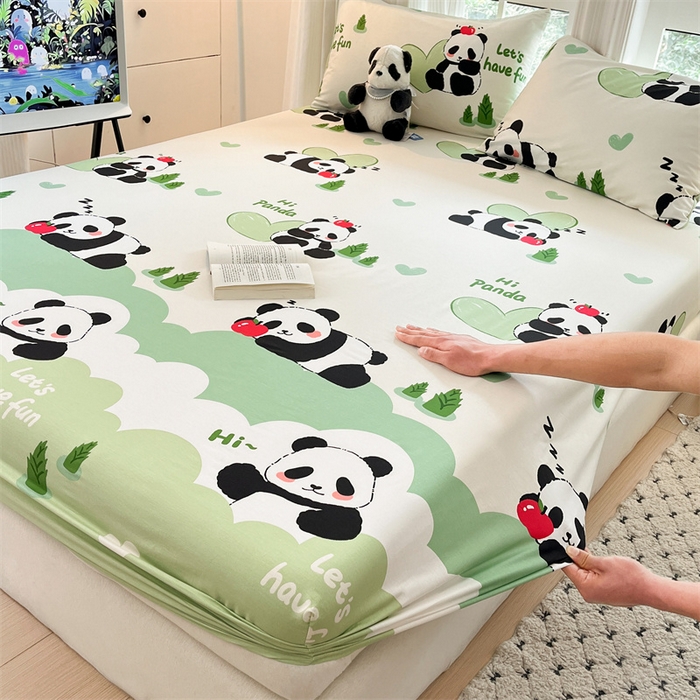 91家纺网 家纺一手货源 找家纺 宝士康家纺 2025新款10A抗菌全棉印花床笠 森林熊猫