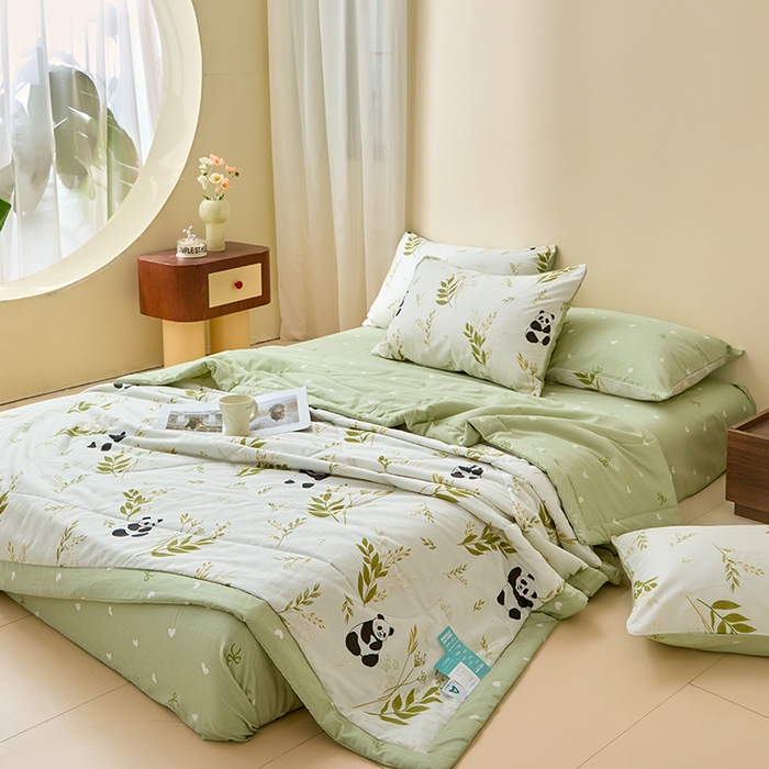 91家纺网 家纺一手货源 找家纺 宝士康家纺 2025新款10A抗菌全棉夏被四件套（床单款） 欢乐熊猫