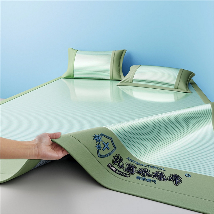 91家纺网 家纺一手货源 找家纺 2025新款清凉舒适负离子抗菌冰丝席凉席席子 抗菌绿色